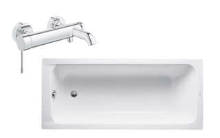 Weiße Badewanne von DURAVIT, D Code 180x80x40 cm und Brausearmaturen von Grohe Essence in chrom, Freisinger Anger.