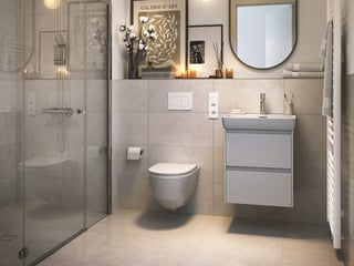 Badezimmer, Waschbecken, Dusche, großes Bad, Freisinger Anger, Tageslichtbad.