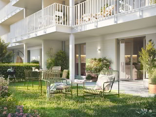 Terrasse in Freising, Loggia, Balkon, Neubauwohnung mit Garten, Freisinger Anger.