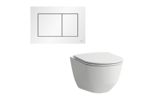 Wandhängendes Tiefspül-WC Keramik weiß, LAUFEN Pro, spülrandlos und Drückerplatte Kunststoff mit Wassersparfunktion TECEnow matt weiß, Freisinger Anger.