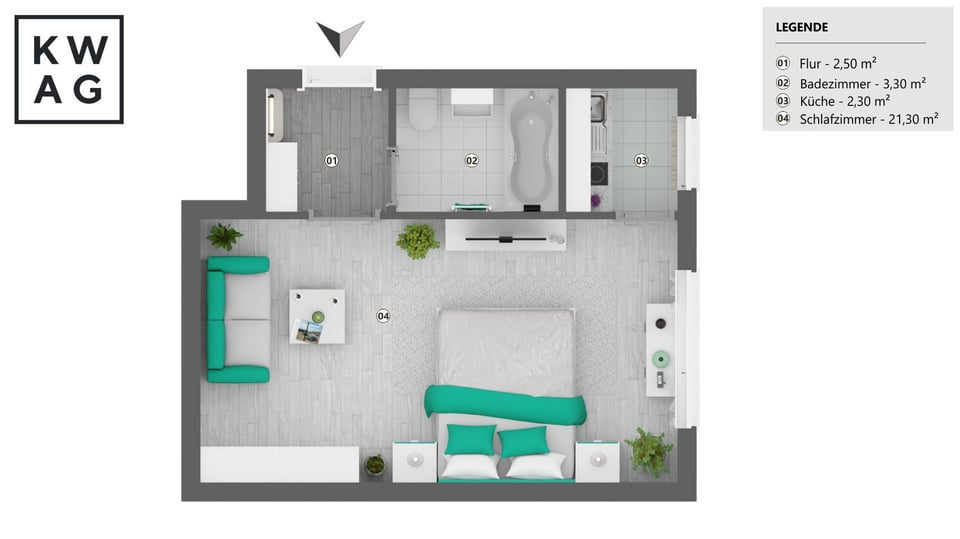 Wohn- Schlafbereich - (KI möbliert)