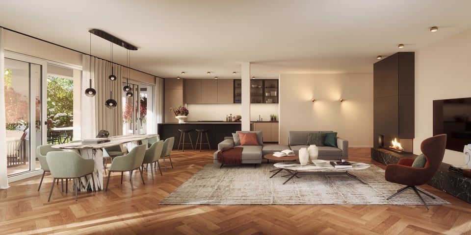 Wohnzimmer und Küche, 4 Zimmer